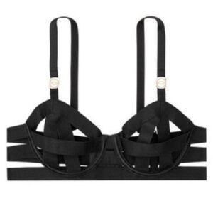 New! Victorias Secret luxe banded black strappy cage bra 4924